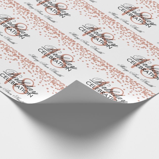 18th Birthday Rose Gold Faux Glitter Confetti Wrapping Paper (Corner)