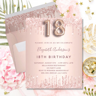 18th Birthday rose gold glitter budget invitation