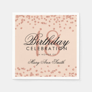 18th Birthday Rose Gold Glitter Confetti White Napkin