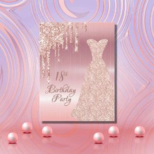 18th birthday rose gold glitter drip invitation postcard