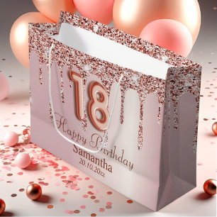 18th Birthday Rose Gold Glitter Drips Large Gift Bag