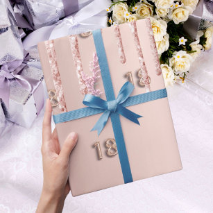 18th birthday pink glitter rose gold iridescent wrapping paper