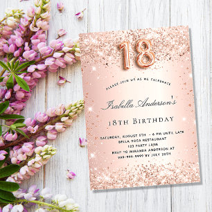 18th birthday rose gold glitter magnet invitation