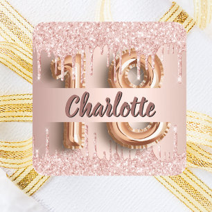 18th birthday rose gold glitter monogram luxury square sticker