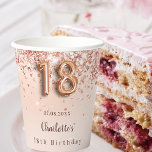 18th birthday rose gold glitter monogram name paper cups<br><div class="desc">For a glamourous and girly 18th birthday party.  A rose gold gradient background. On the front and the back: Personalise and add a name and a date.   Decorated with faux glitter dust. Nr 18 is written with a balloon style font.</div>