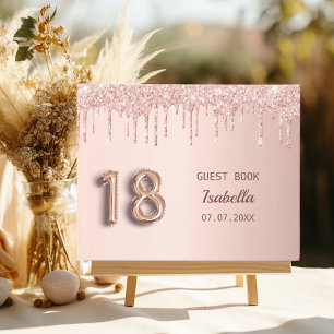 18th birthday rose gold glitter pink balloon font guest book