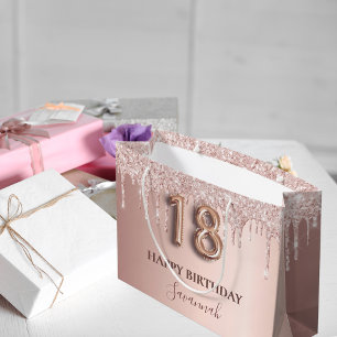 18th birthday rose gold glitter pink balloon style large gift bag
