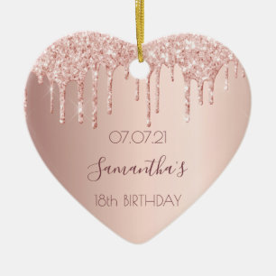 18th birthday rose gold glitter pink heart ceramic tree decoration