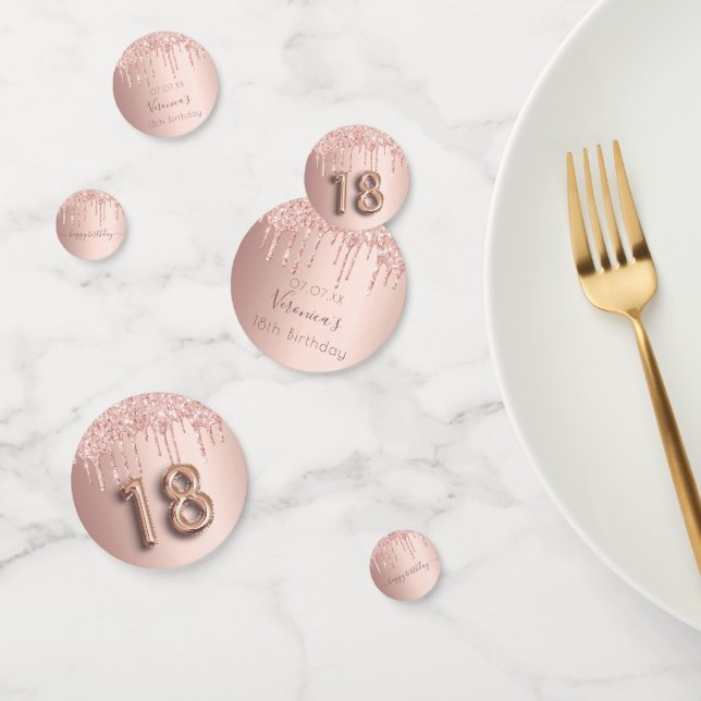 18th birthday rose gold glitter pink monogram confetti (Group)