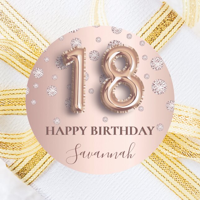 18th birthday rose gold pink diamonds classic round sticker (Creator Uploaded)