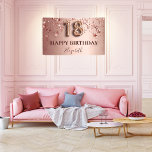 18th birthday rose gold pink stars balloon script banner<br><div class="desc">Elegant, classic, glamourous and girly for a 18th birthday party. Rose gold and blush pink, gradient background. Decorated with rose gold and pink stars. Personalise and add a name. With the text: Happy Birthday. The name is written with a modern dark rose coloured hand lettered style script. Number 18 is...</div>