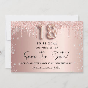 18th birthday rose gold silver save the date card