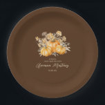 18th Birthday Rustic Boho Pumpkin Fall Custom Paper Plate<br><div class="desc">Elegant watercolor orange pumpkins are nestled in a variety of fall foliage and flowers. A dark,  rich brown background frames it to perfection. Perfect for an autumn celebration.</div>