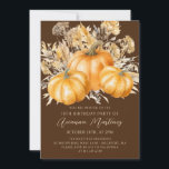 18th Birthday Rustic Boho Pumpkin Fall Foliage Invitation<br><div class="desc">Elegant watercolor orange pumpkins are nestled in a variety of fall foliages and flowers. A dark,  rich brown background frames it to perfection. Perfect for an autumn celebration.</div>