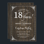 18th Birthday - Rustic Wood Invitation<br><div class="desc">18th Birthday Invitation.
Elegant rustic vintage design with wood pattern and script font. Cheers to 18 years! Can be personalized into any age! Message me if you need further customization.</div>