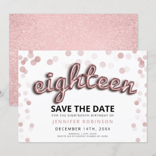 18th Birthday Save The Date Rose Gold Glitter Invitation