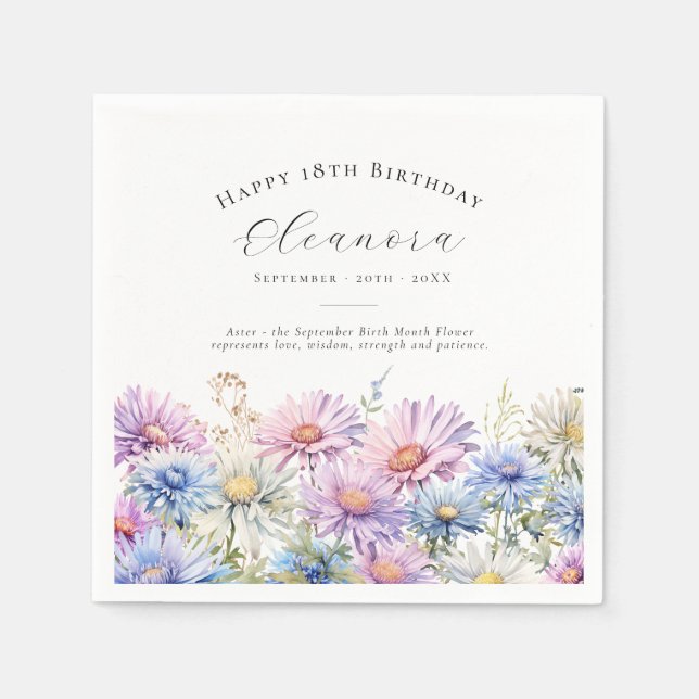 18th Birthday September Birth Flower Custom Napkin (Front)