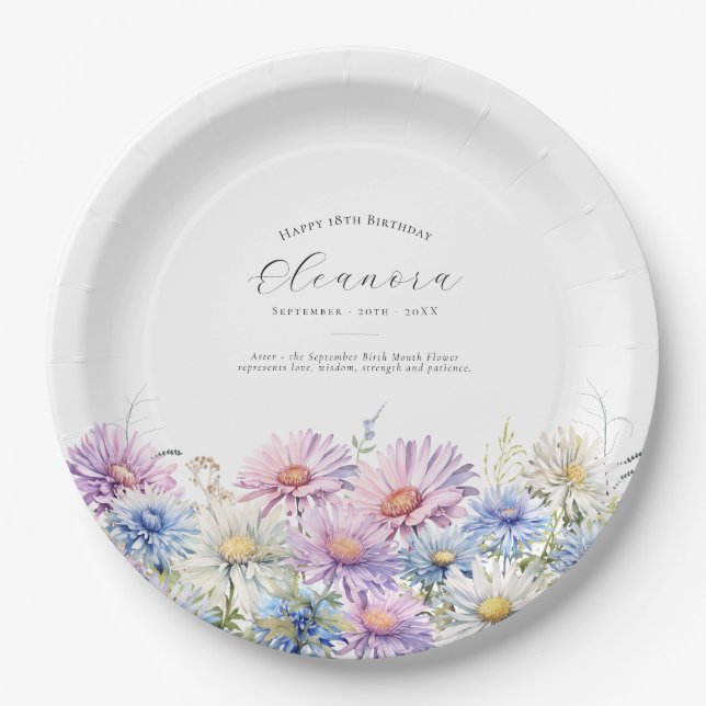 18th Birthday September Birth Flower Paper Plate (Front)