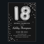 18th Birthday - Silver Balloons Black Invitation<br><div class="desc">18th birthday party invitation. Elegant design in faux glitter silver and black. Invite card features silver number 18 balloons and script font. Perfect for a stylish bday celebration. Message me if you need custom age.</div>
