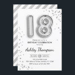 18th Birthday - Silver Balloons Invitation<br><div class="desc">18th birthday party invitation. Elegant design in faux glitter silver. Invite card features silver number 18 balloons and script font. Perfect for a stylish bday celebration. Message me if you need custom age.</div>