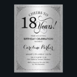 18th Birthday - Silver Damask Invitation<br><div class="desc">18th Birthday Invitation.
Elegant vintage black and faux silver design with damask pattern. Features script font. Cheers to 18 years! Can be personalised into any age! Message me if you need further customisation.</div>