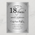 18th Birthday - Silver Damask Invitation<br><div class="desc">18th Birthday Invitation.
Elegant vintage black and faux silver design with damask pattern. Features script font. Cheers to 18 years! Can be personalised into any age! Message me if you need further customisation.</div>