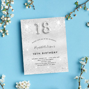 18th birthday silver glitter budget invitation flyer