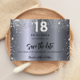 18th birthday silver glitter save the date card