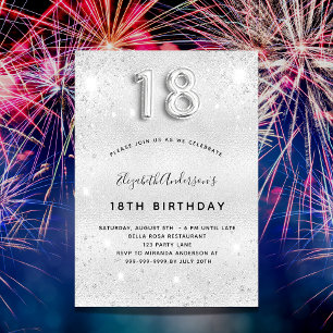 18th birthday silver metal glitter dust glam invitation