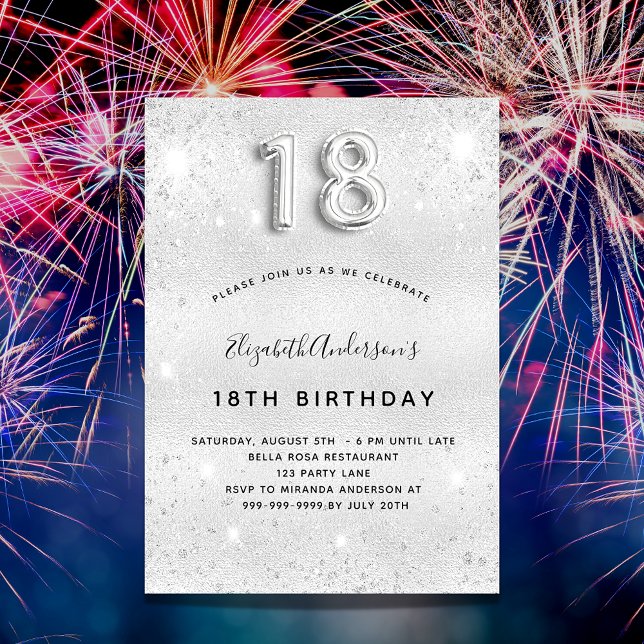 18th birthday silver metal glitter dust glam invitation (Creator Uploaded)