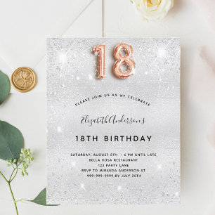 18th birthday silver rose gold glitter invitation