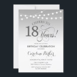 18th Birthday - Silver White Invitation<br><div class="desc">18th Birthday Invitation.
Elegant silver and white design with fairy string lights and script font. Cheers to 18 years! Can be personalized into any age! Message me if you need further customization.</div>