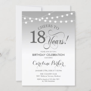 18th Birthday - Silver White Invitation