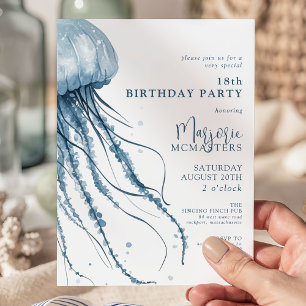 18th Birthday Simple Modern Coastal Jellyfish Invitation