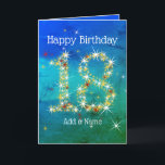 18th Birthday - Star Numbers - Blue Green - Age 18 Card<br><div class="desc">18th Birthday Card - Blue Green Textured Gradient Design, with 18 in White, Gold and Red Stars. 18 in Stars - Age Number - Eighteenth Birthday Card - Blue Green Gradient Texture Background - Customizable Text. Blue Green card with stars number design - the number "18" created with yellow, red...</div>