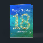 18th Birthday - Star Numbers - Blue Green - Age 18 Card<br><div class="desc">18th Birthday Card - Blue Green Textured Gradient Design, with 18 in White, Gold and Red Stars. 18 in Stars - Age Number - Eighteenth Birthday Card - Blue Green Gradient Texture Background - Customizable Text. Blue Green card with stars number design - the number "18" created with yellow, red...</div>
