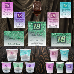 18th Birthday Stylish Falling Green Glitter Paper Cups