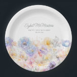 18th Birthday Summer Watercolor Floral Custom Paper Plate<br><div class="desc">An elegant watercolor floral border of vintage flowers decorates the bottom of this 18th birthday party custom paper cup. The soft pastel flowers are accented with modern line art. The birthday celebrant's name and birthday follow. All text is editable.</div>