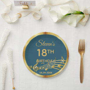 18th birthday teal green music notes paper plate