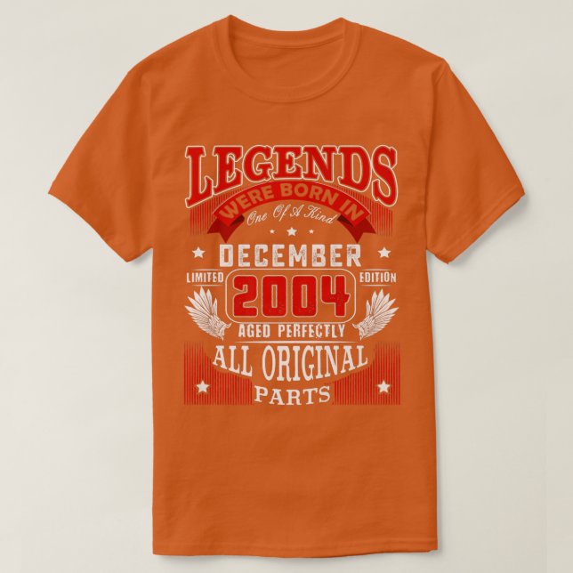 18th Birthday Tee Legends Born In December 2004 18 (Design Front)