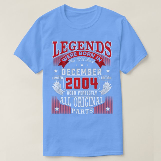 18th Birthday Tee Legends Born In December 2004 18 (Design Front)