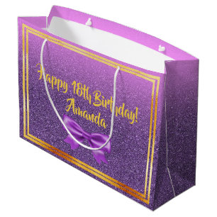 18th birthday ultra violet pink with faux glitter large gift bag
