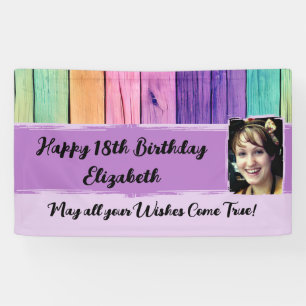 18th Birthday unicorn colours name photo purple Banner