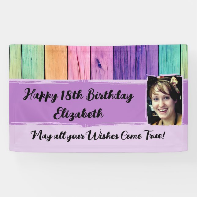 18th Birthday unicorn colours name photo purple Banner (Horizontal)
