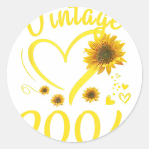 18th Birthday Vintage 2004 Heart Sunflower 18 Year Classic Round Sticker