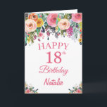 18th Birthday Watercolor Floral Flowers Pink Card<br><div class="desc">18th Birthday Watercolor Floral Flowers Pink Card with personalised name and age. For further customisation,  please click the "Customise it" button and use our design tool to modify this template.</div>