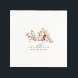 18th Birthday White Pumpkin Fall Flowers Custom Napkin<br><div class="desc">Modern and elegant white pumpkin and fall flowers floral design. The soft watercolor palette is a sophisticated blend of soft pink and dark rich golden yellow and brown. The fall leaves surround the white pumpkin for a special autumn display. Perfect for your fall birthday party.</div>