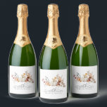 18th Birthday White Pumpkin Fall Flowers Custom Sparkling Wine Label<br><div class="desc">Modern and elegant white pumpkin and fall flowers floral design. The soft watercolor palette is a sophisticated blend of soft pink and dark rich golden yellow and brown. The fall leaves surround the white pumpkin for a special autumn display. Perfect for your fall birthday party.</div>