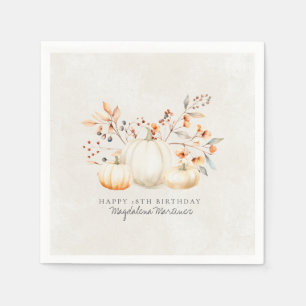 18th Birthday White Pumpkin Fall Leaves Custom Napkin