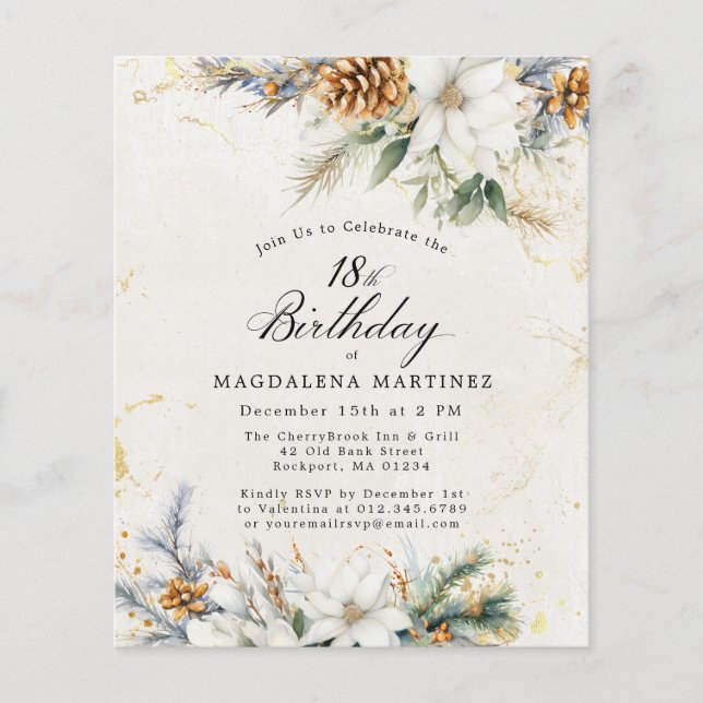 18th Birthday Winter White Floral Invitation (Front)